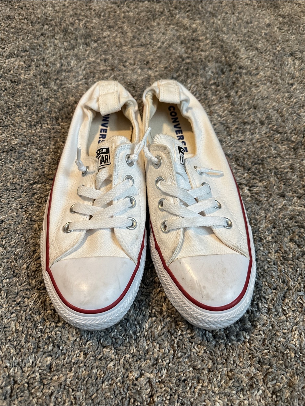 Converse White Low-Top Canvas Sneakers with Red Side Stripe